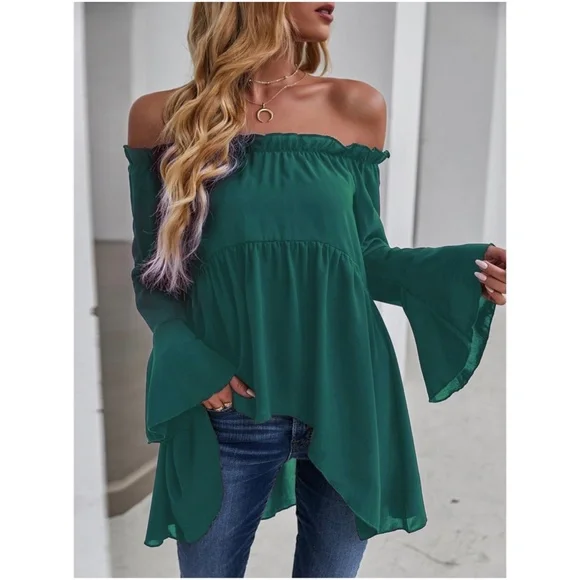 Boho Casual Off Shoulder Bell Sleeve Top - Picture 6 of 12
